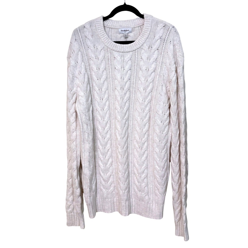 Goodfellow & Co Mens Cable Knit Crewneck‎ Sweater Cream White Large NWT